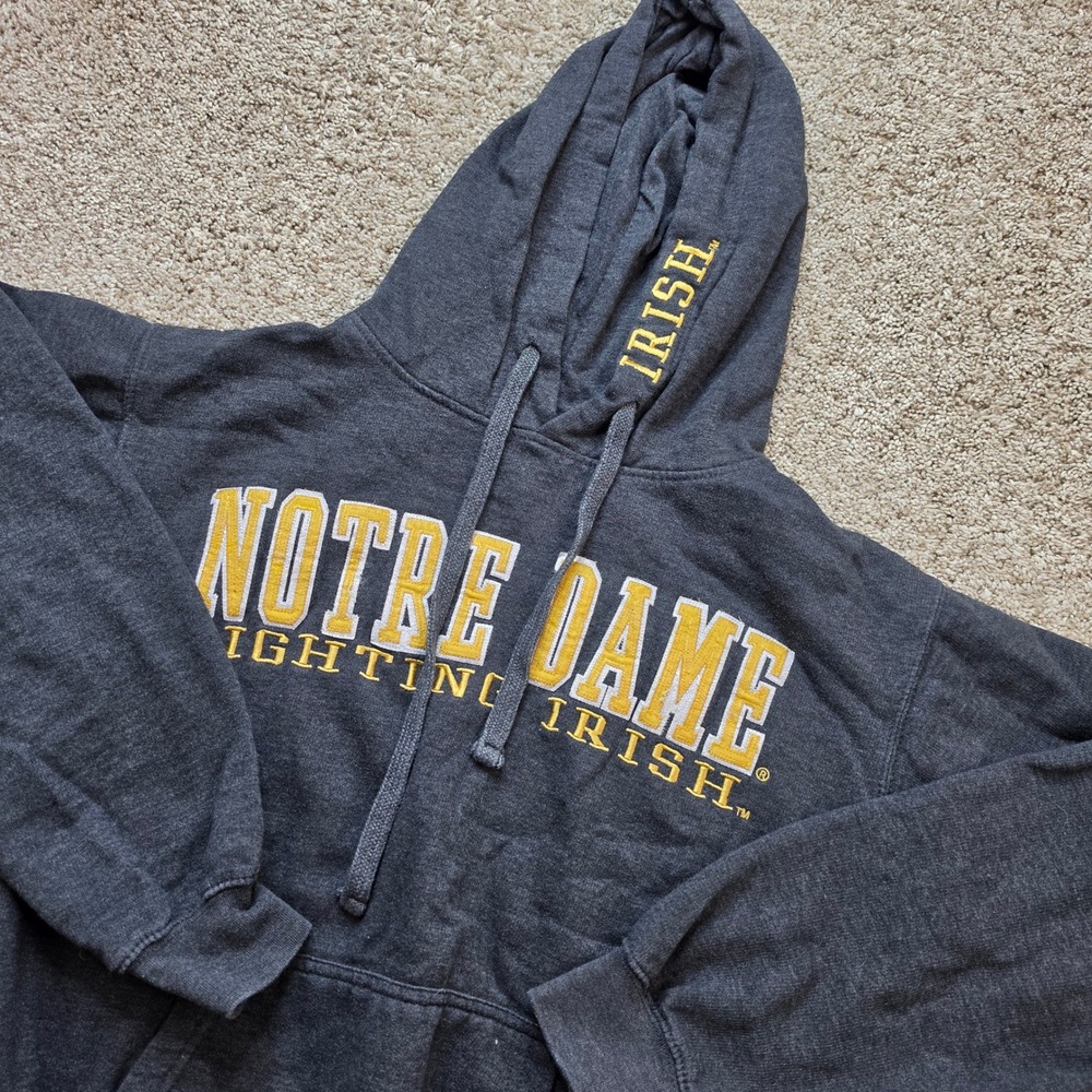 Notre Dame Hoodie Womens Small Gray Fleece Fighting Irish Football Blue 84 S